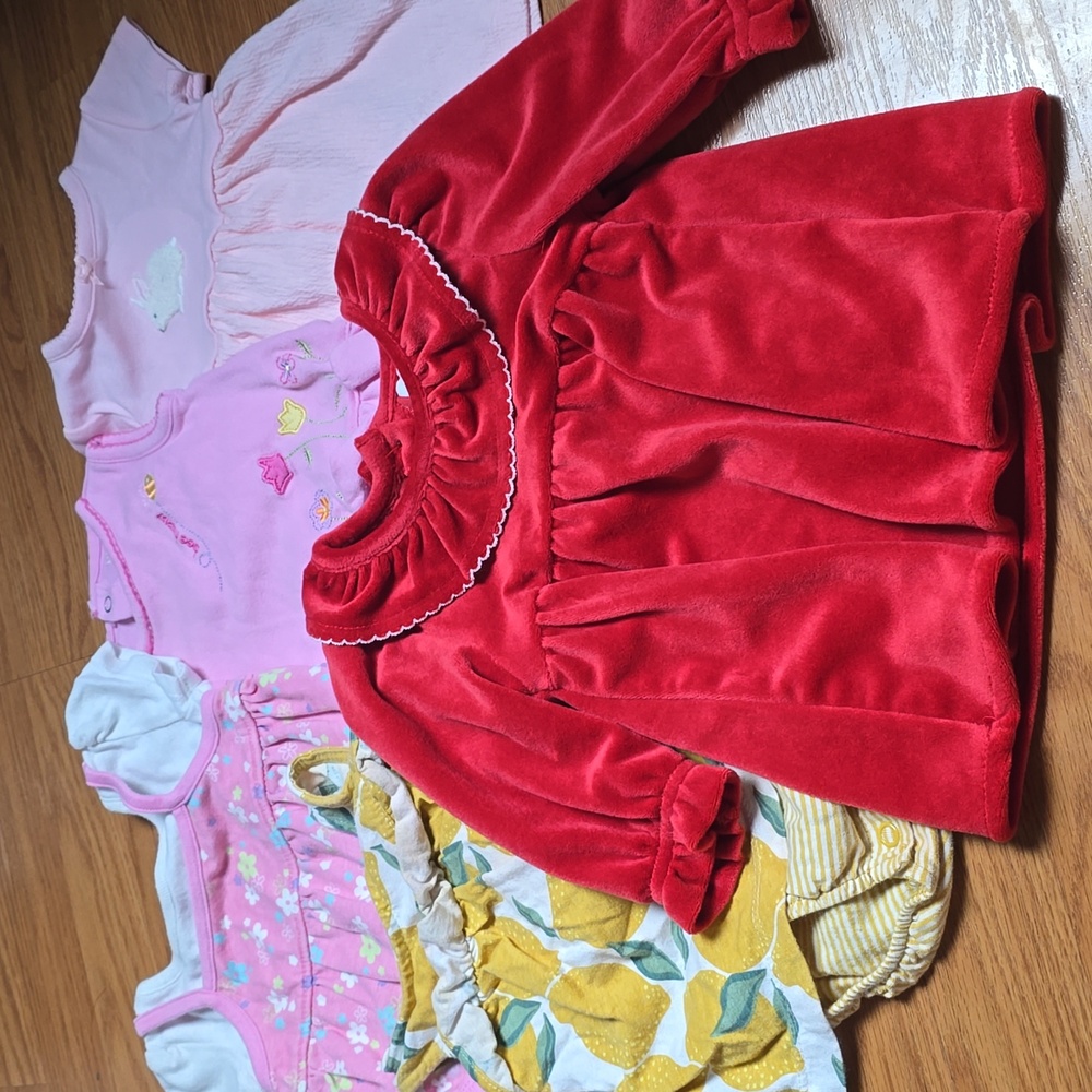 Lot of 5 Baby Girl 0-3mos Dress Pink Floral Red Holiday Cute